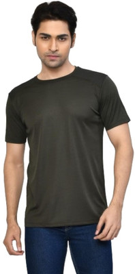 altius Solid Men Round Neck Black T-Shirt