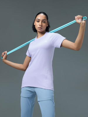 TECHNOSPORT Self Design Women Round Neck Purple T-Shirt