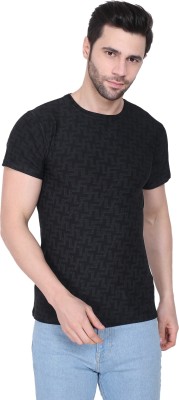 Camey Geometric Print Men Round Neck Black T-Shirt