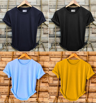 FASHLOOK Solid Men Round Neck Multicolor T-Shirt