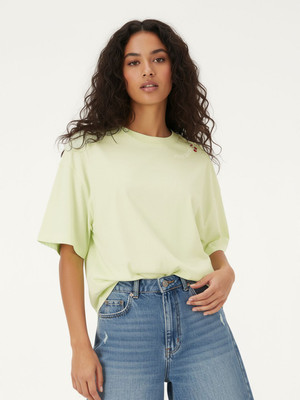 Glitchez Solid Women Round Neck Green T-Shirt