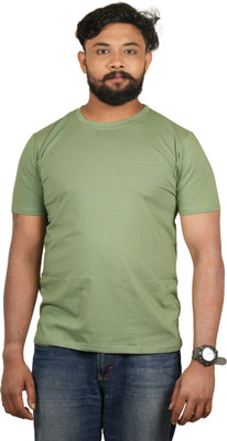 Tackire Solid Men Round Neck Light Green T-Shirt