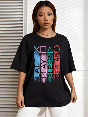 Moda Rapido Graphic Print Women Round Neck Black T-Shirt