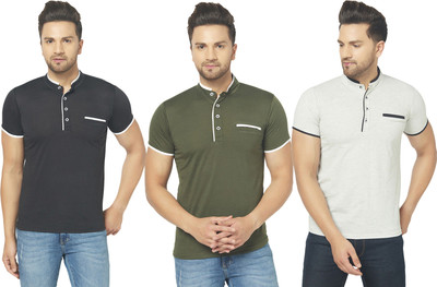 JB Jagoboy Solid Men Mandarin Collar Multicolor T-Shirt