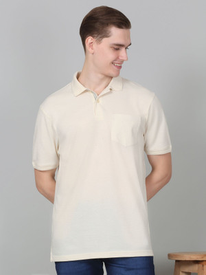 CANTABIL Solid Men Polo Neck Beige T-Shirt