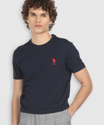 U.S. POLO ASSN. Solid Men Round Neck Blue T-Shirt