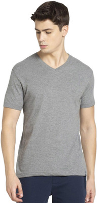 JOCKEY Solid Men V Neck Grey T-Shirt