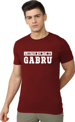 RULEDBYSUN Typography Men Round Neck Maroon T-Shirt