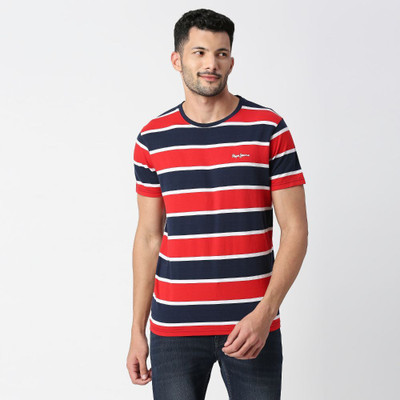 Pepe Jeans Striped Men Round Neck Red T-Shirt