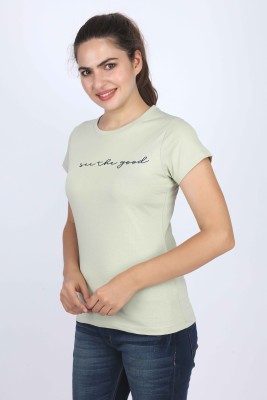 Fairela Printed Women Round Neck Light Green T-Shirt