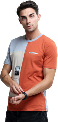 Estilocus Solid Men Round Neck Orange T-Shirt