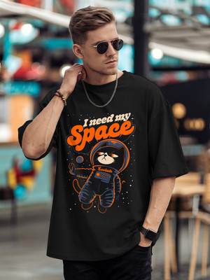 JUST ROAR Printed Men Round Neck Black T-Shirt