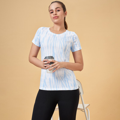 Ajile By Pantaloons Tie & Dye Women Round Neck Light Blue T-Shirt