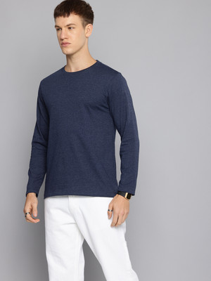 METRONAUT Solid Men Round Neck Navy Blue T-Shirt
