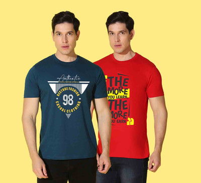 WOOSTRO Printed Men Round Neck Blue, Red T-Shirt