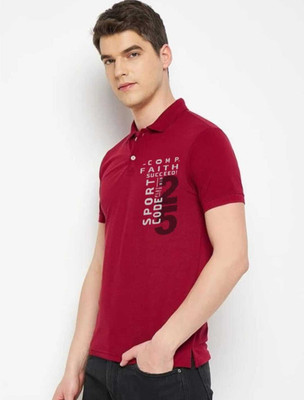 flora shine Printed Men Polo Neck Maroon T-Shirt