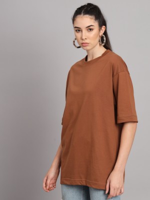 IMSA MODA Typography Women Round Neck Brown T-Shirt