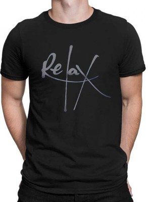 HIT SQUARE Typography Men Round Neck Black T-Shirt