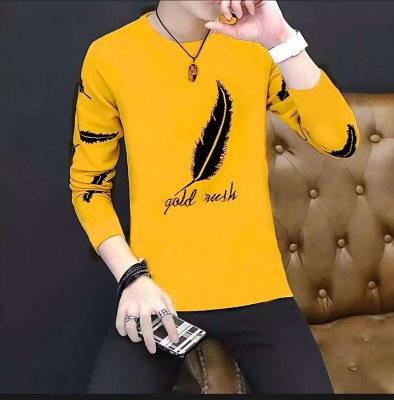 FAOES Printed Men Round Neck Yellow T-Shirt