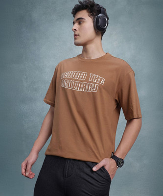 Roadster Printed Men Round Neck Brown T-Shirt