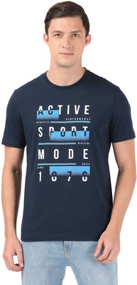 JOCKEY Printed, Typography Men Round Neck Dark Blue T-Shirt