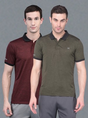 Force NXT Solid Men Polo Neck Maroon, Green T-Shirt