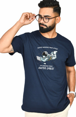 Burundi Blu Printed, Typography Men Round Neck Dark Blue T-Shirt