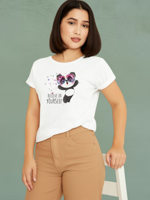 Lecowar Printed Women Round Neck White T-Shirt