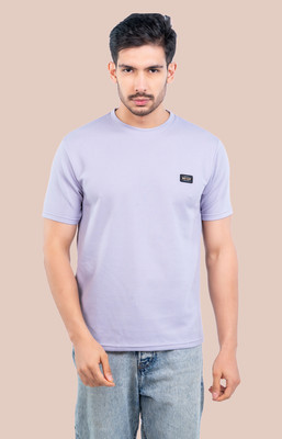 Fashion Territory Solid Men Round Neck Purple T-Shirt