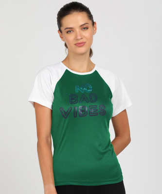 SHASHVI Typography Women Round Neck Green, White T-Shirt