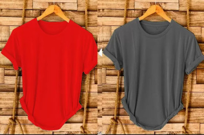 Attiretastic Printed Men Round Neck Grey, Red T-Shirt