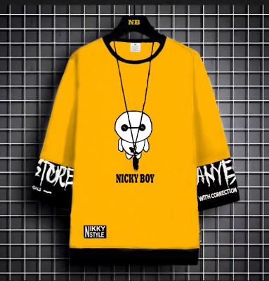 NB NICKY BOY Graphic Print Men Round Neck Yellow T-Shirt