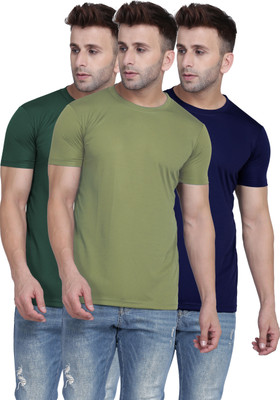 TQH Solid Men Round Neck Light Green, Green, Dark Blue T-Shirt