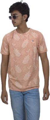 headway Floral Print Men Round Neck Pink T-Shirt