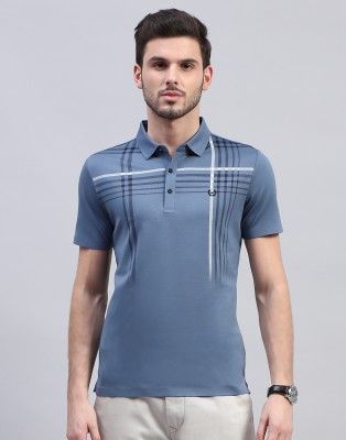 MONTE CARLO Printed Men Polo Neck Blue T-Shirt