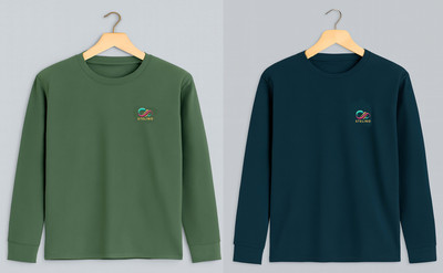 Stelino Self Design Men Round Neck Green, Dark Blue T-Shirt