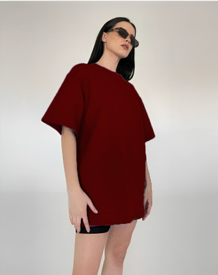 etsun Solid Women Round Neck Maroon T-Shirt
