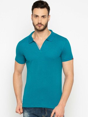 Status Quo Solid Men Polo Neck Blue T-Shirt