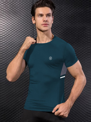 CHKOKKO Solid Men Round Neck Blue T-Shirt