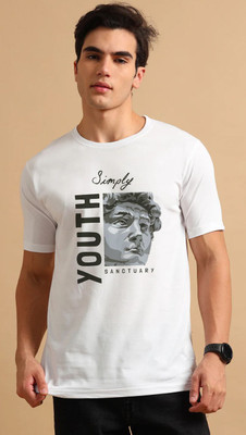 Aditi Fashion Printed, Typography Men Round Neck White T-Shirt