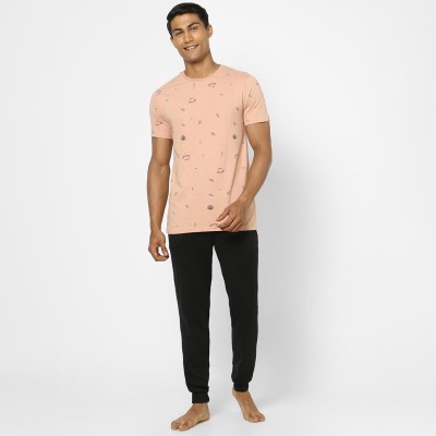 Ajile By Pantaloons Printed Men Crew Neck Pink T-Shirt