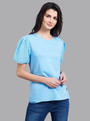 Beverly Hills Polo Club Solid Women Crew Neck Blue T-Shirt