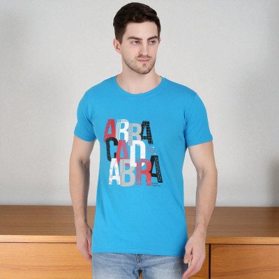 FARICON Typography Men Round Neck Light Blue T-Shirt