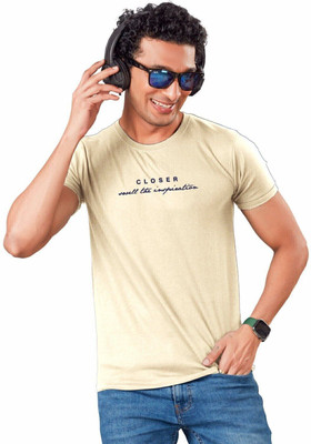 Fabc Printed Men Round Neck Beige T-Shirt