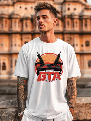 BUKKL Graphic Print, Printed Men Round Neck White T-Shirt