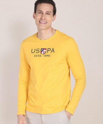 U.S. POLO ASSN. Printed Men Round Neck Yellow T-Shirt