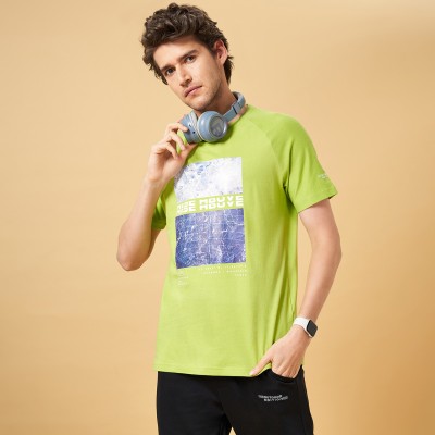 Ajile By Pantaloons Printed Men Round Neck Green T-Shirt