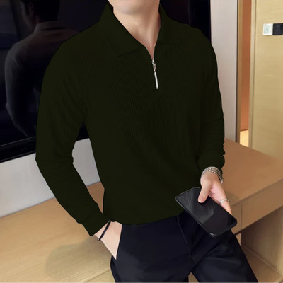 KEX Self Design Men Polo Neck Green T-Shirt