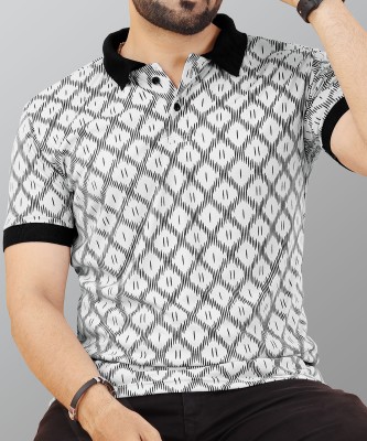 VeBNoR Printed Men Polo Neck Grey T-Shirt
