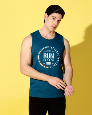 WOOSTRO Printed Men Scoop Neck Dark Blue T-Shirt